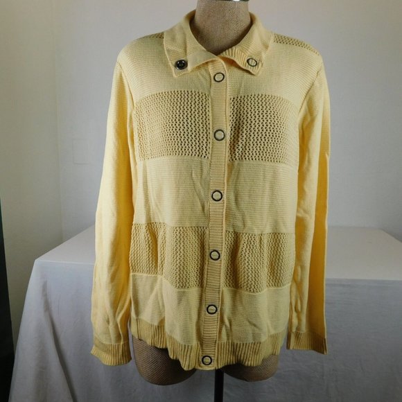 Chico's Sweaters - Weekends by Chicos Cardigan Sweater Size 3 (XL/16) Yellow Snaps Long Sleeve